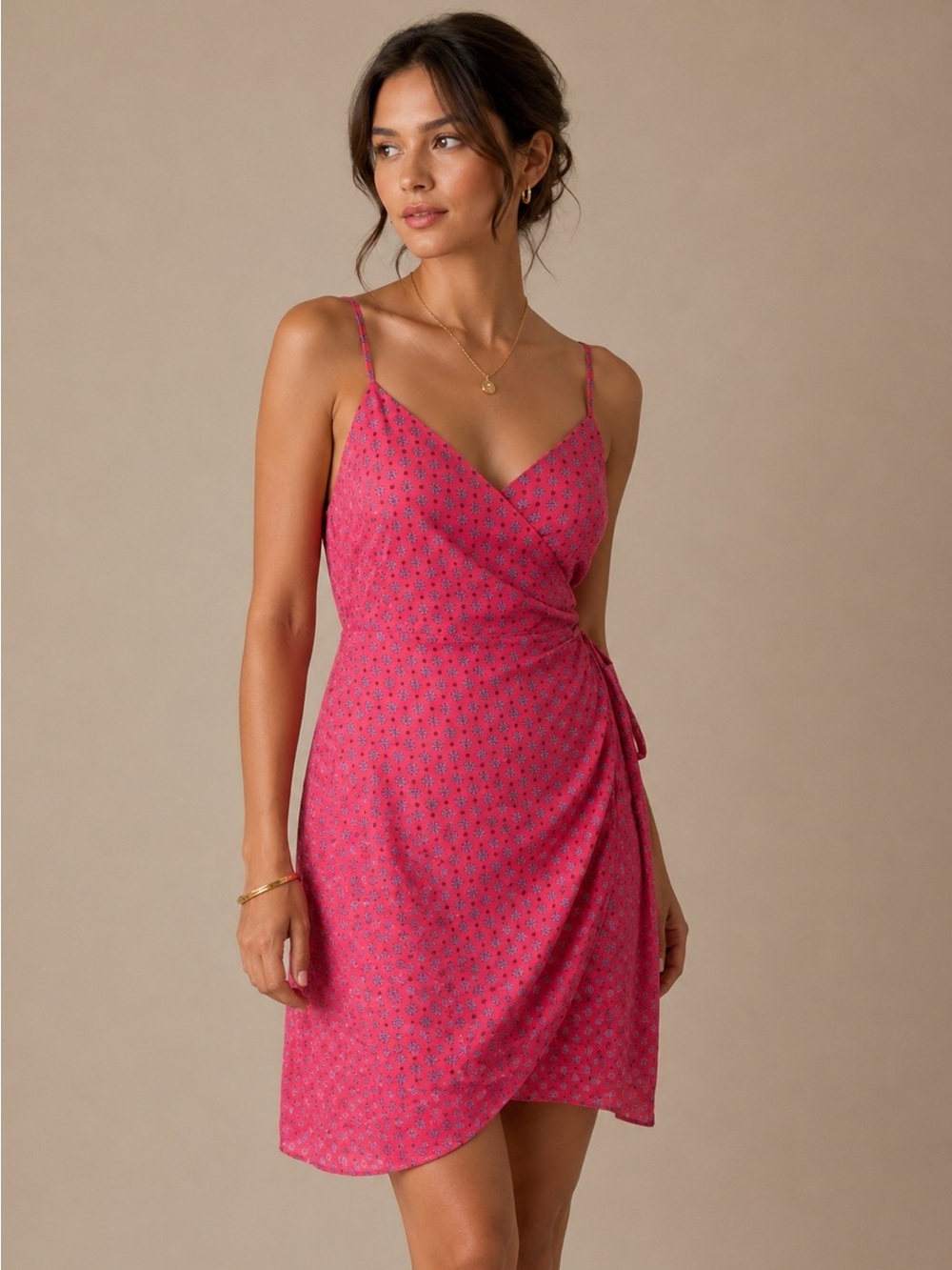J CREW  Wrap Red Floral Size 8 Women's Strappy Dress, spaghetti strap, preppy